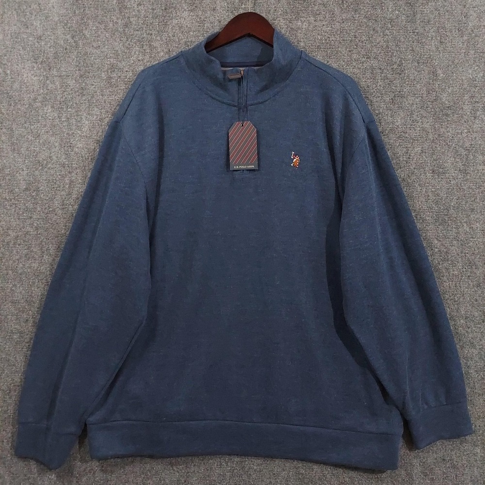 U.S. POLO ASSN. Sweatshirt Mens 3XL Blue Fleece 1/4 Zip Pullover Mock Neck Logo